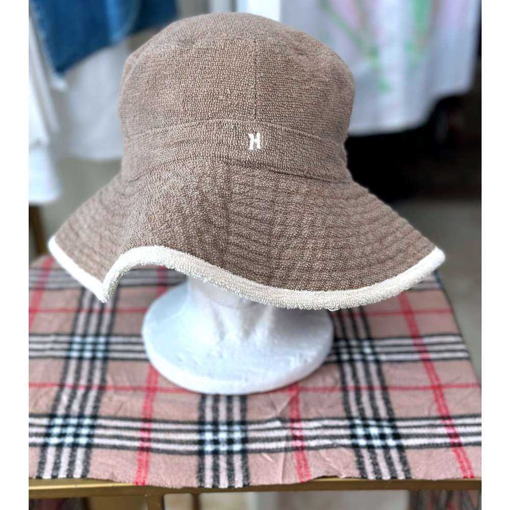 Hermes Bucket Hat Size 58 Brown/Tan White Cotton Modal Linen Made in France